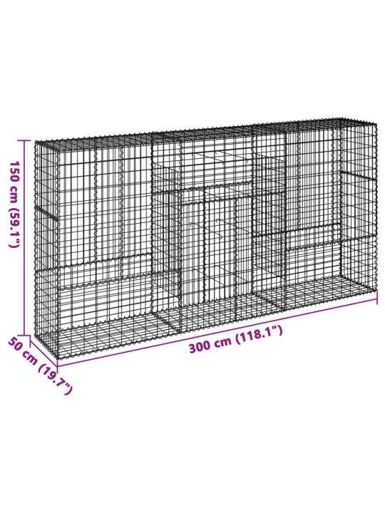 Kattega gabioonkorv, 300 x 50 x 150 cm, tsingitud raud