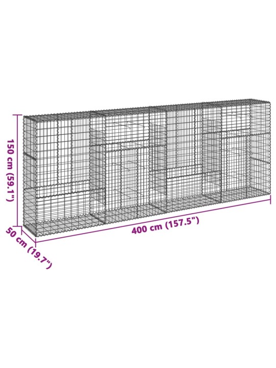 Kattega gabioonkorv, 400 x 50 x 150 cm, tsingitud raud