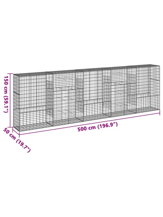 Kattega gabioonkorv, 500 x 50 x 150 cm, tsingitud raud