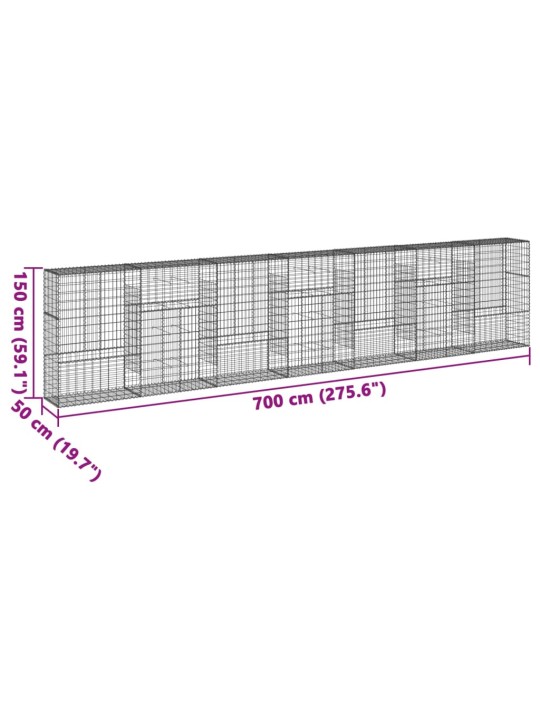 Kattega gabioonkorv, 700 x 50 x 150 cm, tsingitud raud