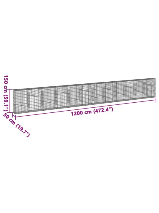 Kattega gabioonkorv, 1200 x 50 x 150 cm, tsingitud raud