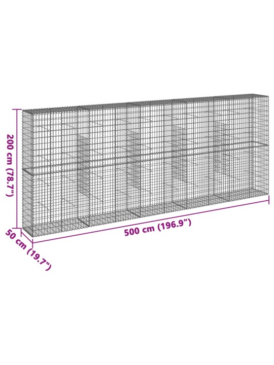 Kaanega gabioonkorv, 500 x 50 x 200 cm, tsingitud raud