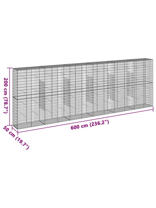 Kaanega gabioonkorv, 600 x 50 x 200 cm, tsingitud raud