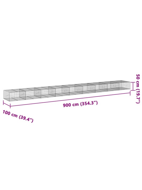 Kaanega gabioonkorv, 900 x 100 x 50 cm, tsingitud raud
