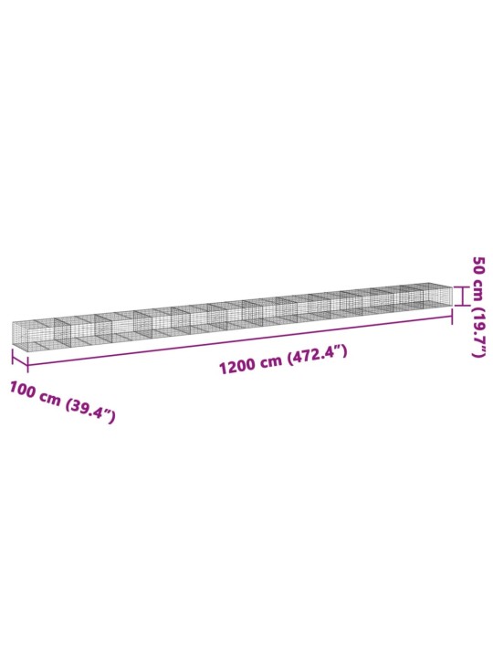 Kaanega gabioonkorv, 1200 x 100 x 50 cm, tsingitud raud
