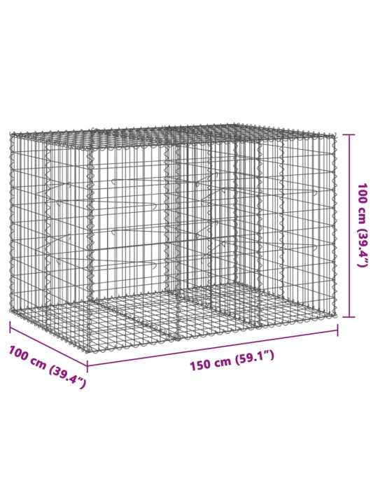 Kaanega gabioonkorv, 150 x 100 x 100 cm, tsingitud raud