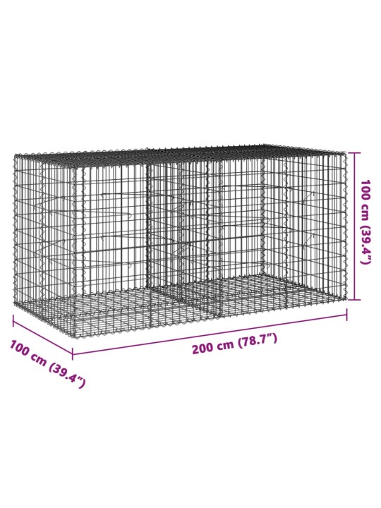 Kaanega gabioonkorv, 200x100x100 cm, tsingitud raud