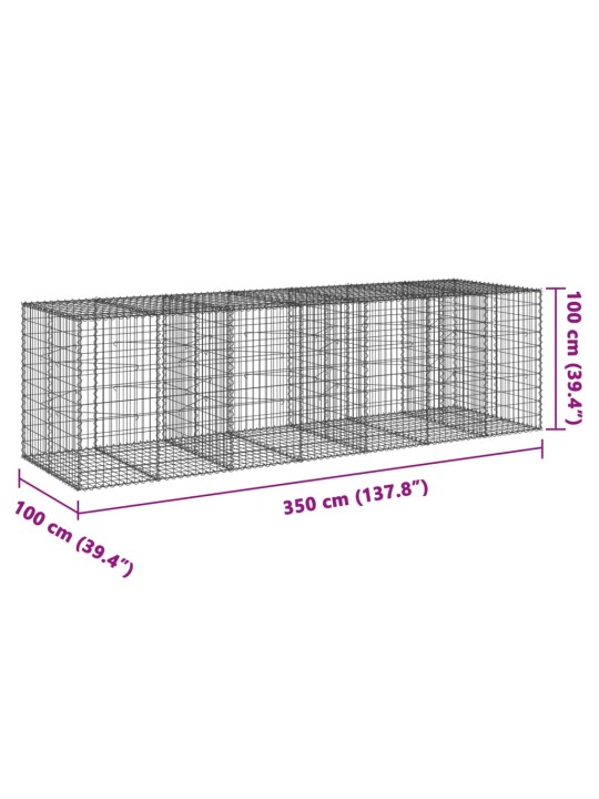 Kaanega gabioonkorv, 350 x 100 x 100 cm, tsingitud raud