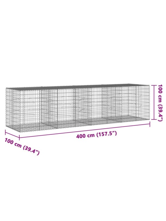 Kaanega gabioonkorv, 400x100x100 cm, tsingitud raud