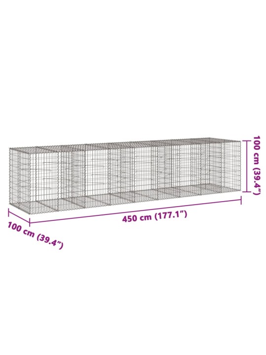 Kaanega gabioonkorv, 450 x 100 x 100 cm, tsingitud raud