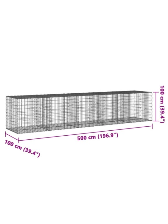 Kaanega gabioonkorv, 500x100x100 cm, tsingitud raud