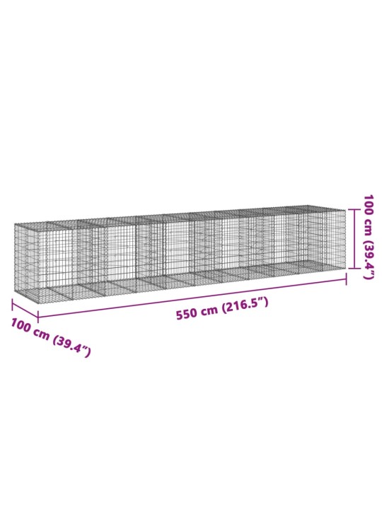 Kaanega gabioonkorv, 550 x 100 x 100 cm, tsingitud raud