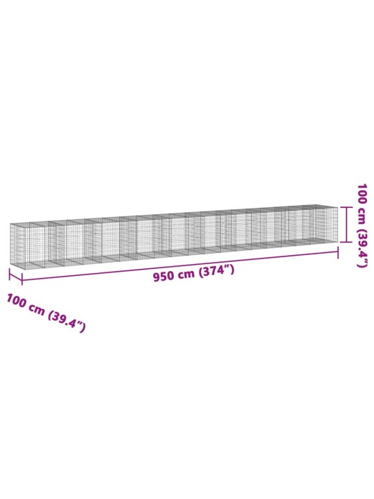 Kaanega gabioonkorv, 950 x 100 x 100 cm, tsingitud raud
