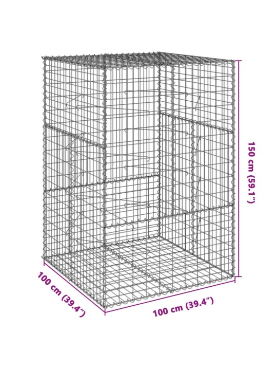 Kaanega gabioonkorv, 100 x 100 x 150 cm, tsingitud raud