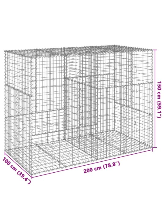 Kaanega gabioonkorv, 200 x 100 x 150 cm, tsingitud raud