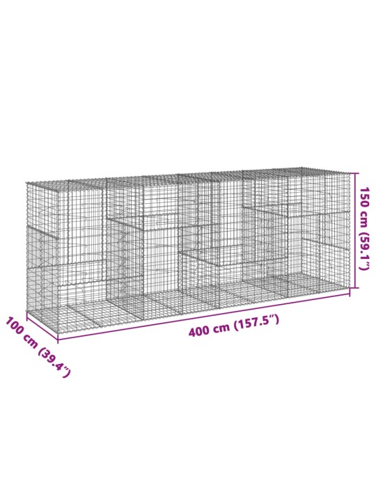 Kaanega gabioonkorv, 400 x 100 x 150 cm, tsingitud raud