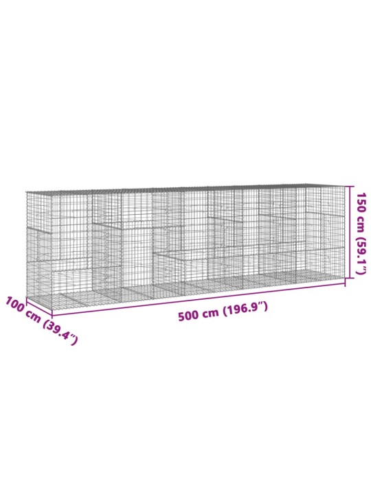 Kaanega gabioonkorv, 500 x 100 x 150 cm, tsingitud raud