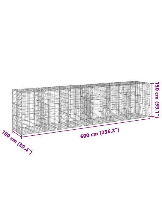 Kaanega gabioonkorv, 600x100x150 cm, tsingitud raud