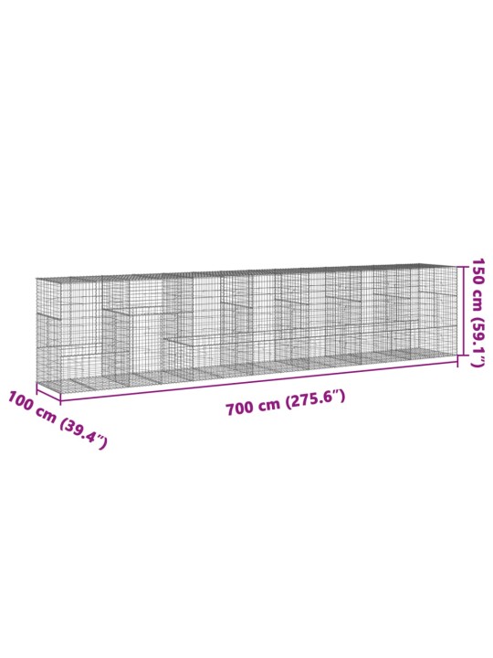 Kaanega gabioonkorv, 700 x 100 x 150 cm, tsingitud raud