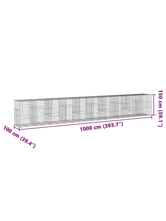 Kaanega gabioonkorv, 1000x100x150 cm, tsingitud raud