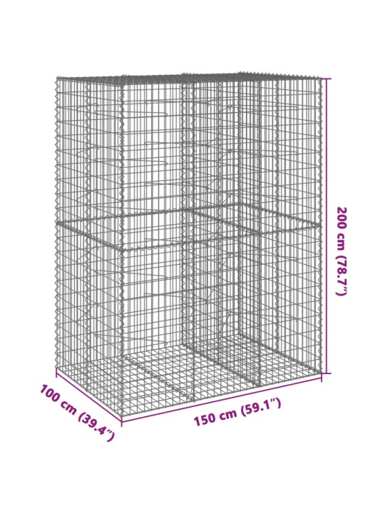 Kaanega gabioonkorv, 150 x 100 x 200 cm, tsingitud raud