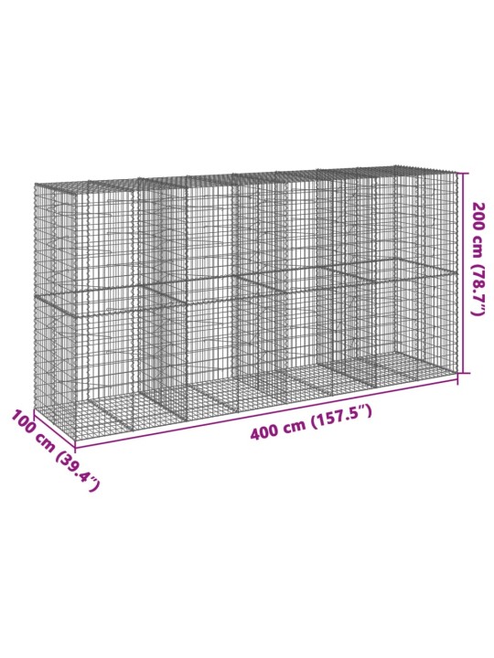 Kaanega gabioonkorv, 400 x 100 x 200 cm, tsingitud raud