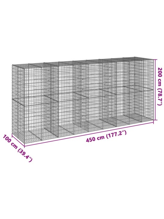 Kaanega gabioonkorv, 450 x 100 x 200 cm, tsingitud raud