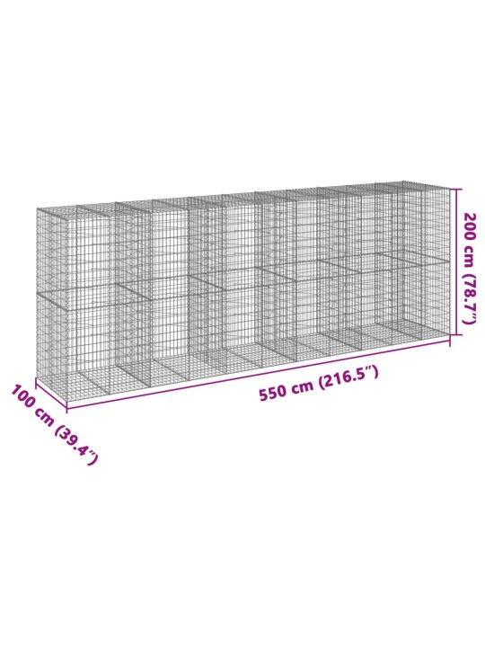 Kaanega gabioonkorv, 550 x 100 x 200 cm, tsingitud raud