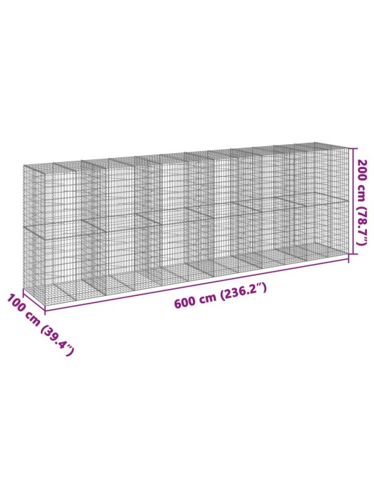 Kaanega gabioonkorv, 600 x 100 x 200 cm, tsingitud raud