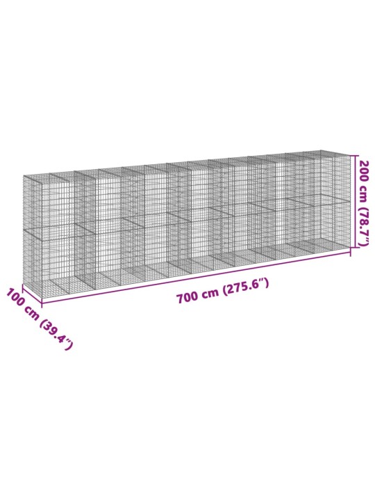 Kaanega gabioonkorv, 700 x 100 x 200 cm, tsingitud raud