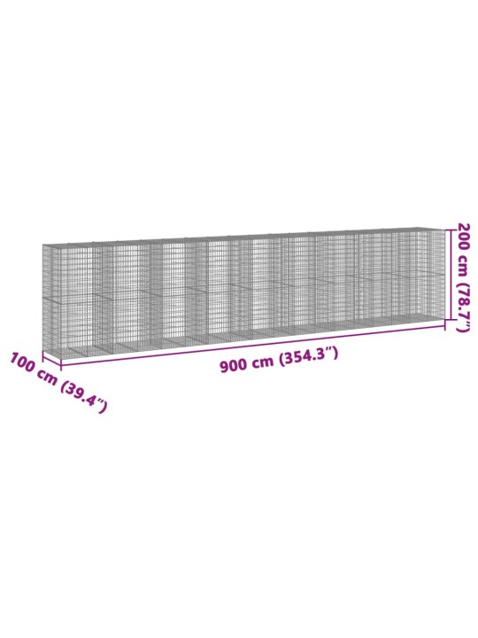 Kaanega gabioonkorv, 900 x 100 x 200 cm, tsingitud raud