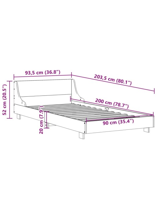 Voodiraam ilma madratsita, valge, 90 x 200 cm, männipuit