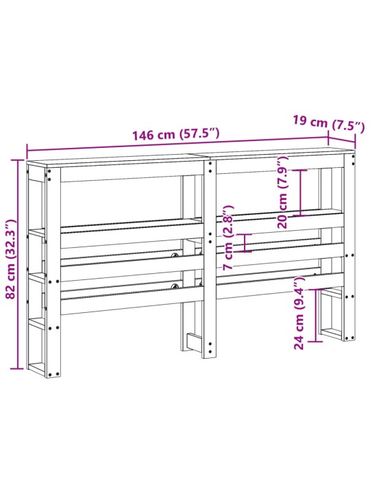 Riiulitega voodipeats, 140 cm, männipuit