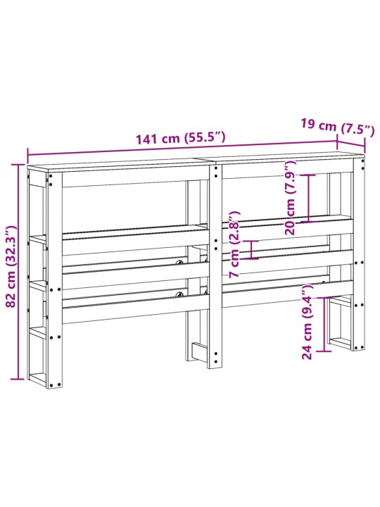 Riiulitega voodipeats, 135 cm, männipuit