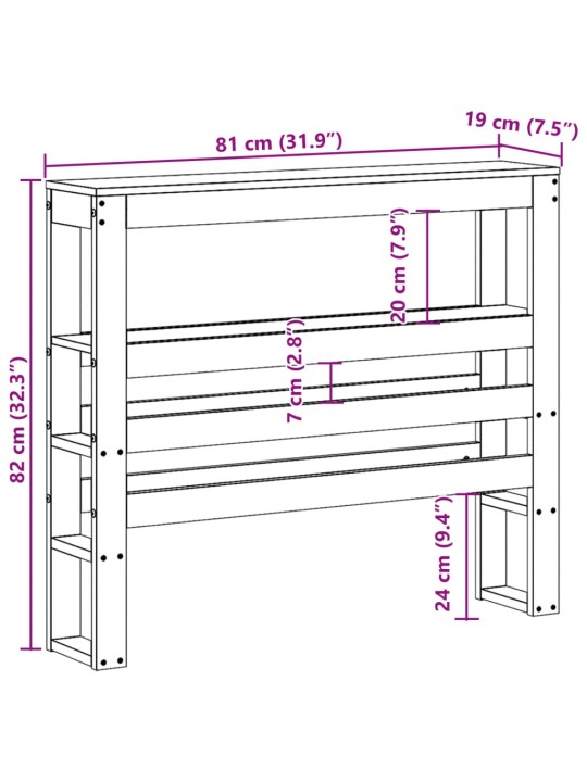 Riiulitega voodipeats, valge, 75 cm, männipuit