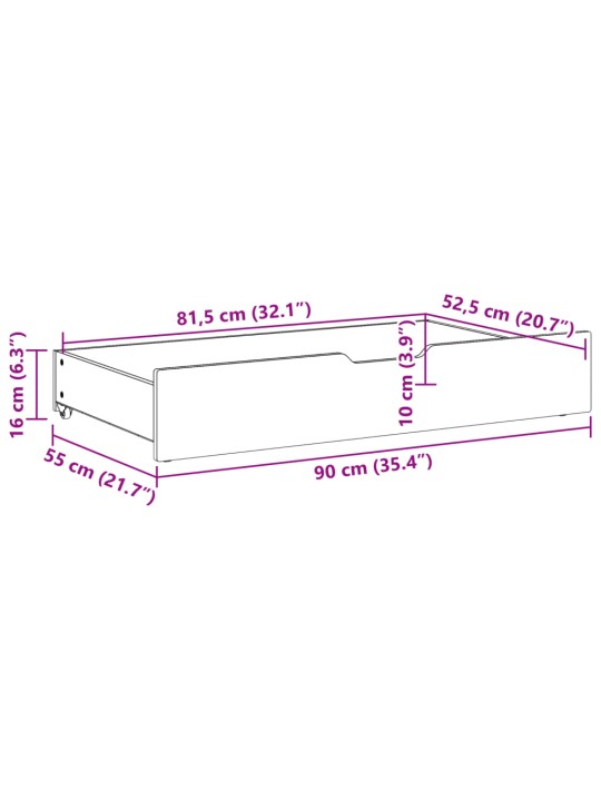 Ratastega voodisahtlid 2 tk, 90 x 55 x 16 cm, männipuit