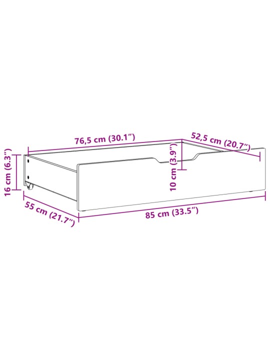 Ratastega voodisahtlid 2 tk, 85x55x16 cm, männipuit