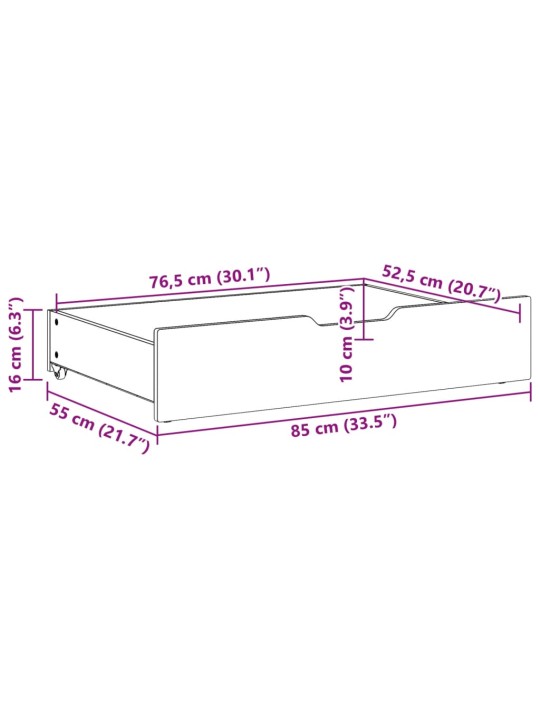 Voodiralused sahtlid 2 tk, vahapruun, 85x55x16 cm männipuit