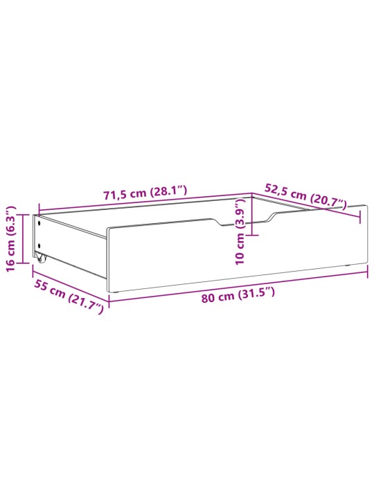 Ratastega voodisahtlid 2 tk, 80x55x16 cm, männipuit