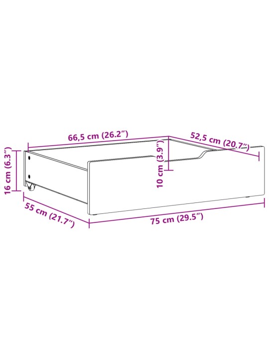 Ratastega voodisahtlid 2 tk, 75x55x16 cm, männipuit