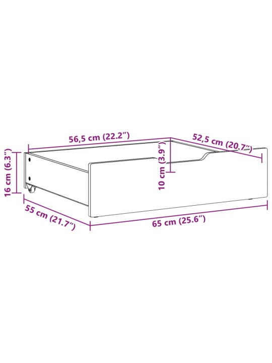 Voodiralused sahtlid 2 tk, valge, 65x55x16 cm, männipuit