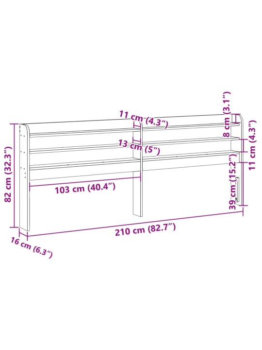 Riiulitega voodipeats, 200 cm, männipuit