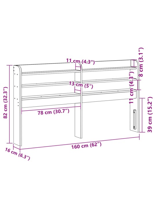 Riiulitega voodipeats, 150 cm, männipuit