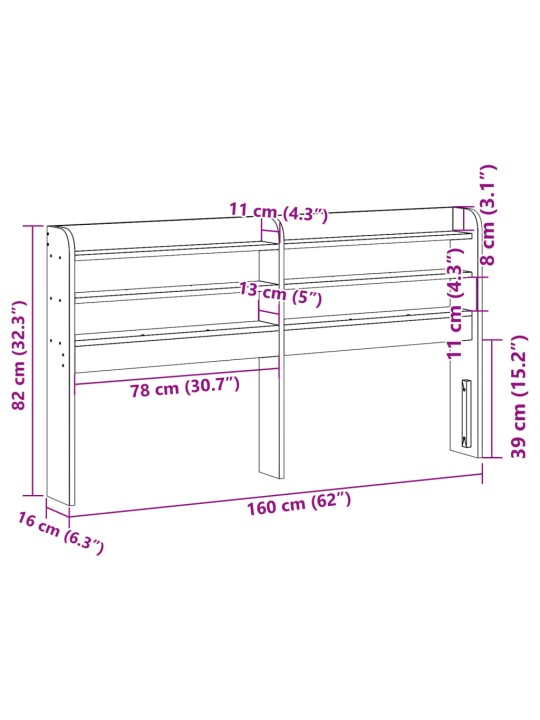 Riiulitega voodipeats, valge, 150 cm, männipuit