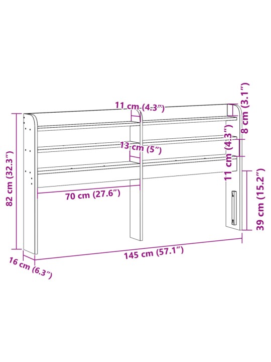 Riiulitega voodipeats, 135 cm, männipuit