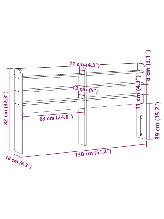 Riiulitega voodipeats, 120 cm, männipuit