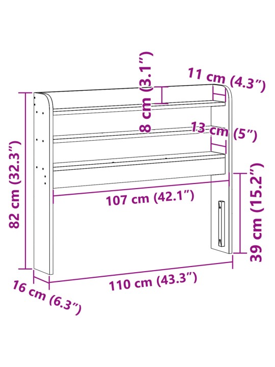 Riiulitega voodipeats, valge, 100 cm, männipuit