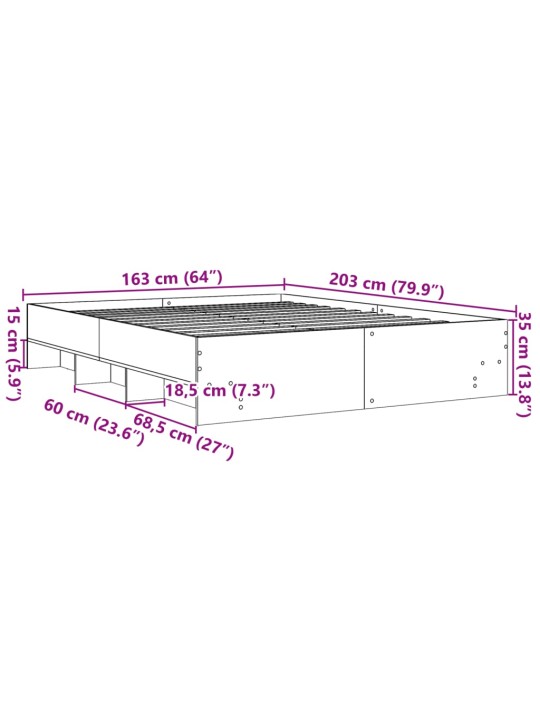 Voodiraam, hall sonoma tamm, 160 x 200 cm, tehispuit