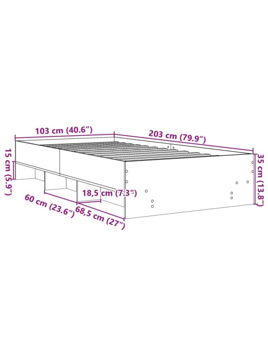 Peatsiga voodiraam, ilma madratsita, pruun tamm 100x200cm