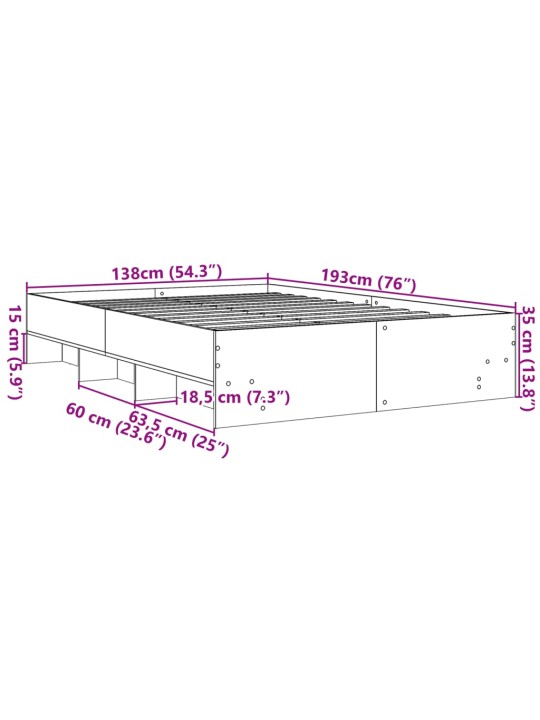 Voodiraam, hall sonoma tamm, 135 x 190 cm, tehispuit